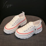 New Women Solid Color Canvas Sneakers Casual Platform Shoes Woman Designer Thick Sole Lace-Up