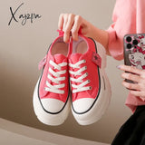 New Women Solid Color Canvas Sneakers Casual Platform Shoes Woman Designer Thick Sole Lace-Up