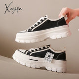 New Women Solid Color Canvas Sneakers Casual Platform Shoes Woman Designer Thick Sole Lace-Up