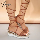 Platform Slope With The New Summer Women’s Sandals Cross-Strapping Roman-Style Solid Color