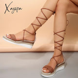 Platform Slope With The New Summer Women’s Sandals Cross-Strapping Roman-Style Solid Color