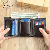 Premium Genuine Leather Tri-Fold Wallet With Coin Pocket & Rfid Shield - Secure Stylish Ideal