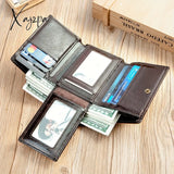 Premium Genuine Leather Tri-fold Wallet with Coin Pocket & RFID Shield - Secure, Stylish, & Ideal Valentines Gift for Him