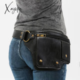 Punk Style Waist Bag - Durable Vintage Leather Belt Bag, Fashionable Fanny Pack for Outdoor Sports & Travel Adventures