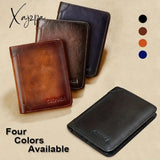 Rfid Blocking Trifold Genuine Leather Wallets For Men Top Layer Cowhide Vintage Short Multi