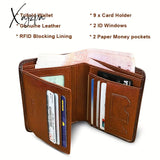 Rfid Blocking Trifold Genuine Leather Wallets For Men Top Layer Cowhide Vintage Short Multi