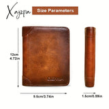 Rfid Blocking Trifold Genuine Leather Wallets For Men Top Layer Cowhide Vintage Short Multi