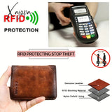 Rfid Blocking Trifold Genuine Leather Wallets For Men Top Layer Cowhide Vintage Short Multi