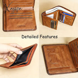 Rfid Blocking Trifold Genuine Leather Wallets For Men Top Layer Cowhide Vintage Short Multi