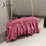 Shiny Handle Rhinestones Handmade Evening Clutch Bags New Folds Purses And Handbags Luxury Designer