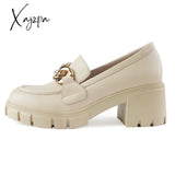 Size 36-43 2023 High Quality Platform Loafers Lug Sole Women Slip On Shoes Metal Chain Chunky Heel