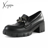 Size 36-43 2023 High Quality Platform Loafers Lug Sole Women Slip On Shoes Metal Chain Chunky Heel