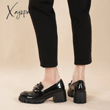 Size 36-43 2023 High Quality Platform Loafers Lug Sole Women Slip On Shoes Metal Chain Chunky Heel