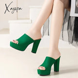 Slippers Women Super High Heel Platform Shoes Sandals Spring Summer 2024 Chunky Elegant Party Stripper Green Slides Luxury Woman