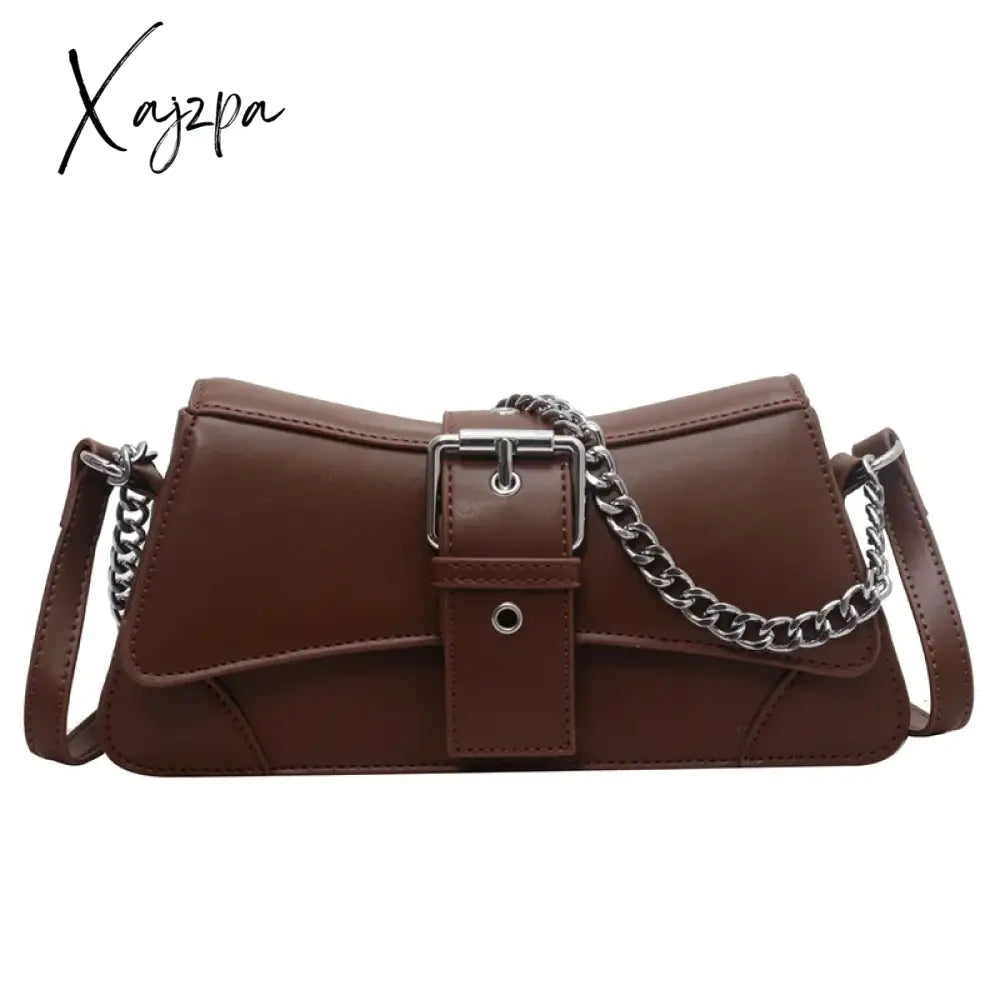Solid Color Women Chain Shoulder Side Bag Small Pu Leather Handbag And Wallet Vintage Luxury Brand