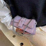 Solid Color Women Chain Shoulder Side Bag Small Pu Leather Handbag And Wallet Vintage Luxury Brand
