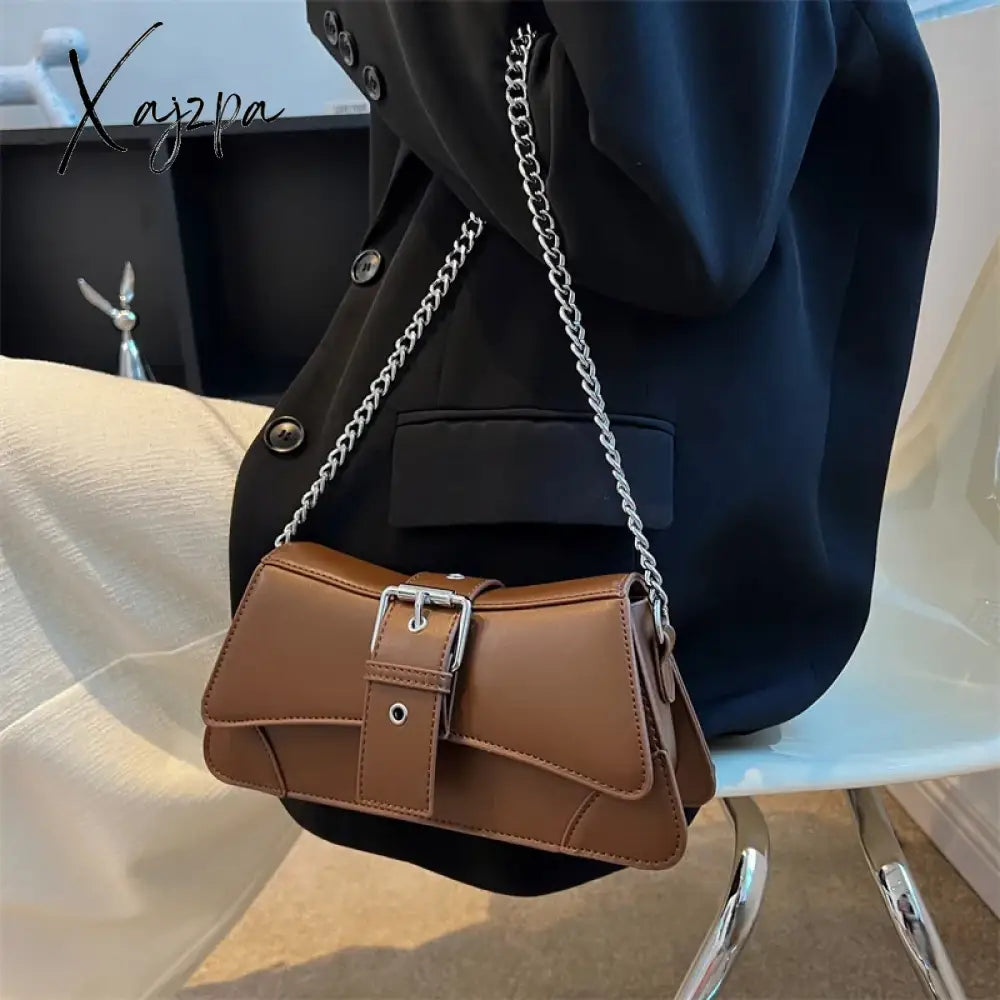 Solid Color Women Chain Shoulder Side Bag Small Pu Leather Handbag And Wallet Vintage Luxury Brand