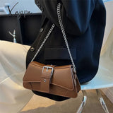 Solid Color Women Chain Shoulder Side Bag Small Pu Leather Handbag And Wallet Vintage Luxury Brand