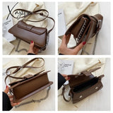 Solid Color Women Chain Shoulder Side Bag Small Pu Leather Handbag And Wallet Vintage Luxury Brand