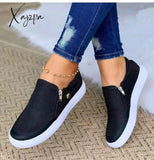 Spring And Autumn Large Size Casual Fashion Shoes Zipper Sneakers Flat 36-43 Black / 36