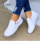 Spring And Autumn Large Size Casual Fashion Shoes Zipper Sneakers Flat 36-43 White / 36