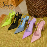 Spring New Brand Women Slingback Sandals Pointed Toe Slip On Thin High Heel Ladies Elegant Pumps