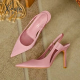 Spring New Brand Women Slingback Sandals Pointed Toe Slip On Thin High Heel Ladies Elegant Pumps