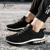 Spring & Summer Ready: Men’s Solid Color Knitted Sneakers - Air-Cushioned Lace-Up For Ultimate