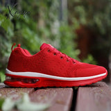 Spring & Summer Ready: Men’s Solid Color Knitted Sneakers - Air-Cushioned Lace-Up For Ultimate