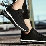 Spring & Summer Ready: Men’s Solid Color Knitted Sneakers - Air-Cushioned Lace-Up For Ultimate