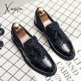 Spring Tassel Men’s Shoes Golden Nightclub Casual Loafers Mens Slip-On Comfort Bright Leather