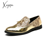 Spring Tassel Men’s Shoes Golden Nightclub Casual Loafers Mens Slip-On Comfort Bright Leather