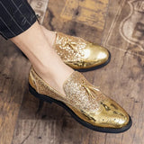 Spring Tassel Men’s Shoes Golden Nightclub Casual Loafers Mens Slip-On Comfort Bright Leather