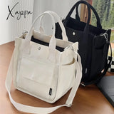 Stylish Mini Canvas Tote Bag - Spacious Multi Pockets Crossbody With Top Handle Portable Lunch Box