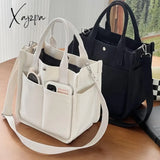 Stylish Mini Canvas Tote Bag - Spacious Multi Pockets Crossbody Bag with Top Handle, Portable Lunch Box Storage, and Easy Organization for Daily Essentials - Perfect for Work, School, and Travel