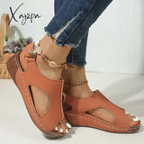 Summer New Style 2024 European and American Large Size Sandals for Women with Car Stitching Breathable Velcro Hollow Wedge Sandals for Women