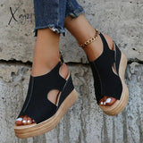 Summer Plus Size Wedge High Heels Sandals Women 2024 Peep Toe Platfrom Woman Buckle Strap Non Slip