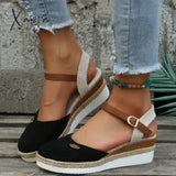 Summer Women Linen Plain 6Cm Wedge Sandals Bohemian Handmade Ladies Casual Comfortable Espadrilles