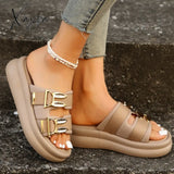 Thick-Soled Slip-Ons For Women To Wear Outside 2024 Spring New Rabbit Belt Buckle Beach Sandals