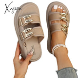 Thick-Soled Slip-Ons For Women To Wear Outside 2024 Spring New Rabbit Belt Buckle Beach Sandals