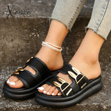 Thick-Soled Slip-Ons For Women To Wear Outside 2024 Spring New Rabbit Belt Buckle Beach Sandals