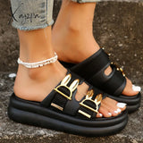 Thick-Soled Slip-Ons For Women To Wear Outside 2024 Spring New Rabbit Belt Buckle Beach Sandals