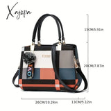 Trendy Colorblock Womens Handbag - Stylish Plaid Pattern With Fun Pompom Charms Versatile Shoulder