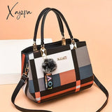 Trendy Colorblock Womens Handbag - Stylish Plaid Pattern With Fun Pompom Charms Versatile Shoulder