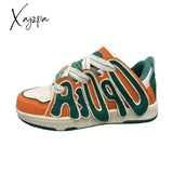 Vintage Breathable Mens Sneakers Orange Letters Trainers Platform Fashion Casual Shoes Women