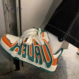 Vintage Breathable Mens Sneakers Orange Letters Trainers Platform Fashion Casual Shoes Women