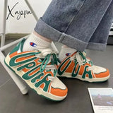 Vintage Breathable Mens Sneakers Orange Letters Trainers Platform Fashion Casual Shoes Women