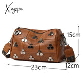 Vintage Rivet Leather Women Handbag And Purse Fashion Boston Pillow Crossbody Bag Large Capacity