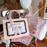 Vintage Sweet Pink Handbags For Women Classic Large Capacity Lolita Bow Shoulder Bag Teenage Girls