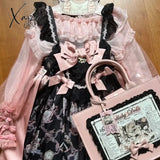 Vintage Sweet Pink Handbags For Women Classic Large Capacity Lolita Bow Shoulder Bag Teenage Girls